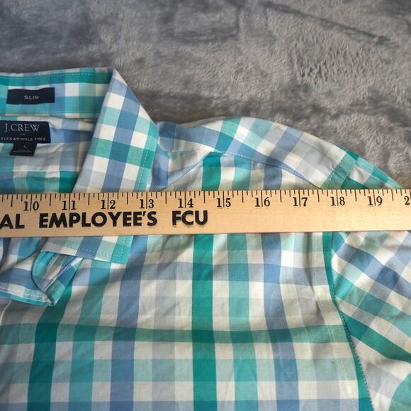 J Crew Flex Wrinkle Free Plaid Button Down Men's Size L Slim Fit Cotton Elastane - Picture 4 of 12